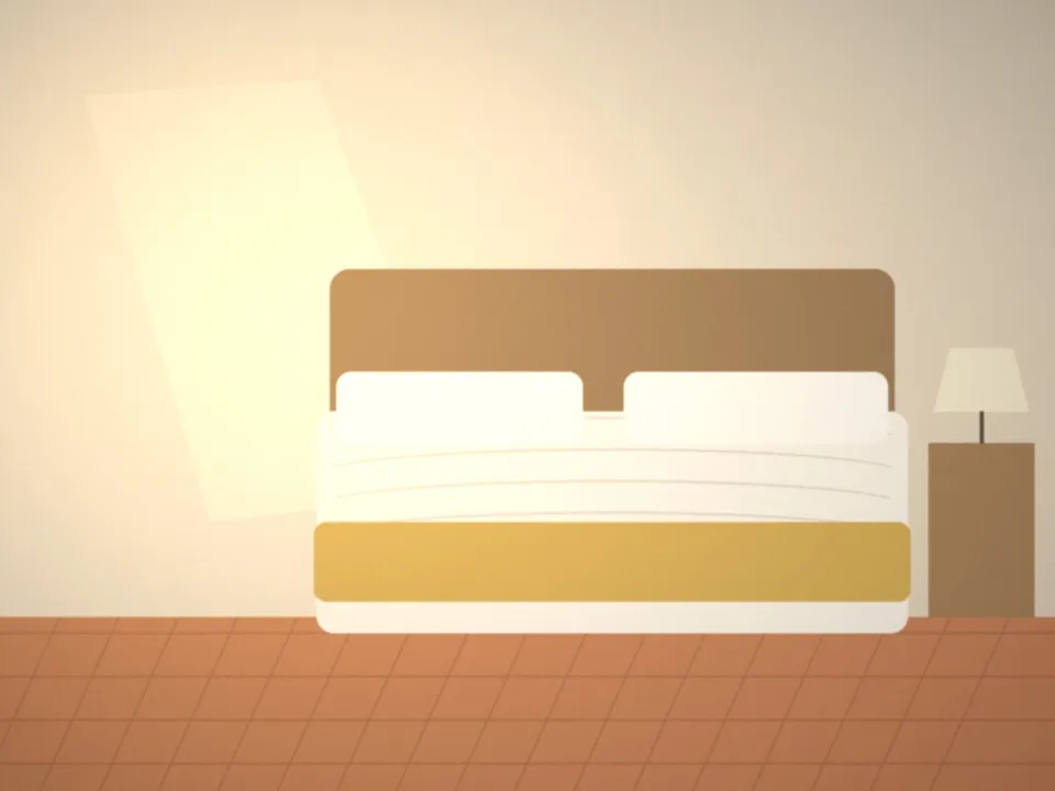 Suite Tilleul : grand lit, plaid ocre et murs à la chaux