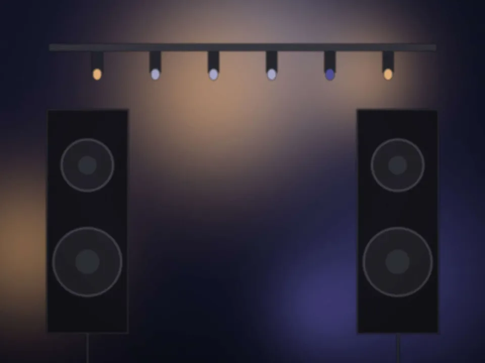 Sonorisation et éclairage installés dans une salle de réception