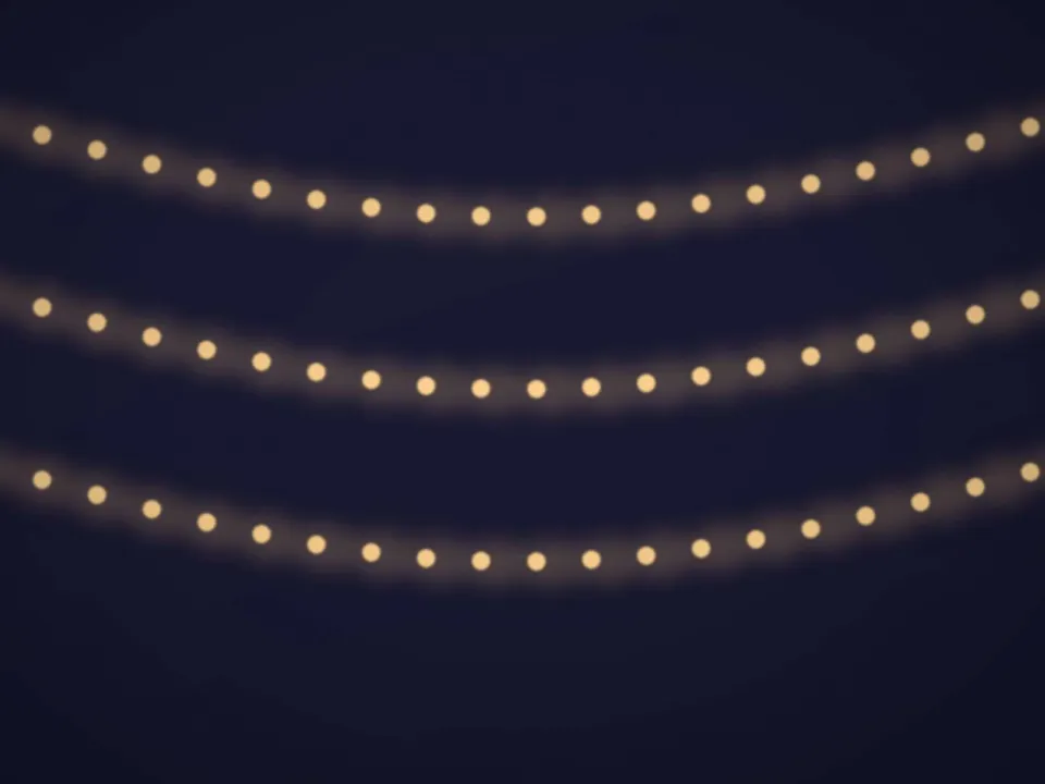 Guirlandes lumineuses au-dessus de la piste d'un mariage en plein air