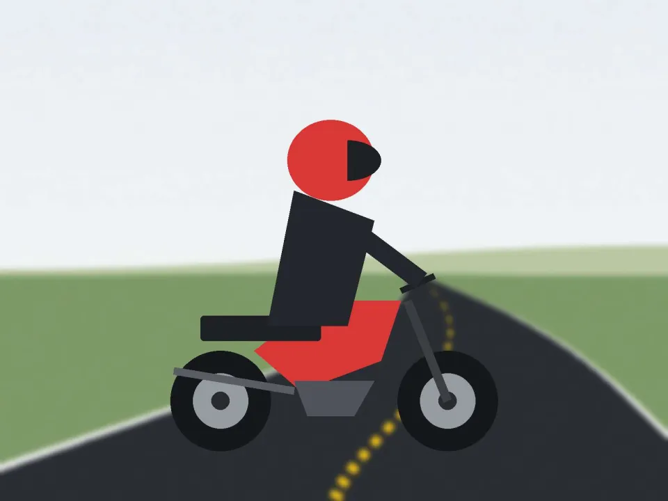 Élève et moto A2 sur une route de campagne