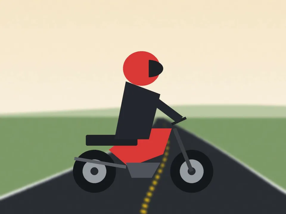 Motard qui reprend la route au soleil, en douceur