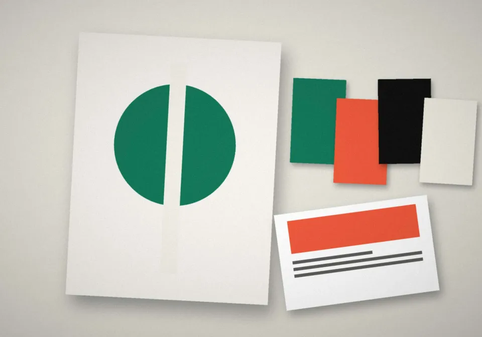 Logo et supports de la coopérative Rouages (client fictif)