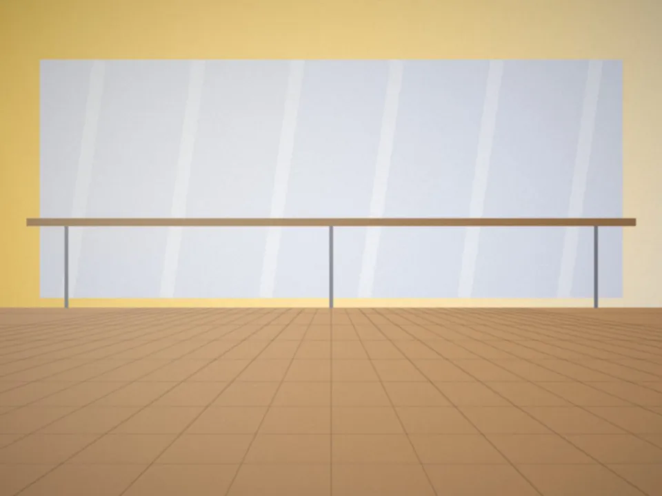 Le grand studio : parquet, barre et miroir de 12 mètres