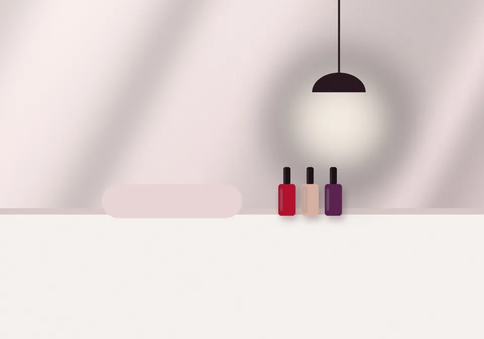 Table de manucure du studio, lampe et coussin de mains