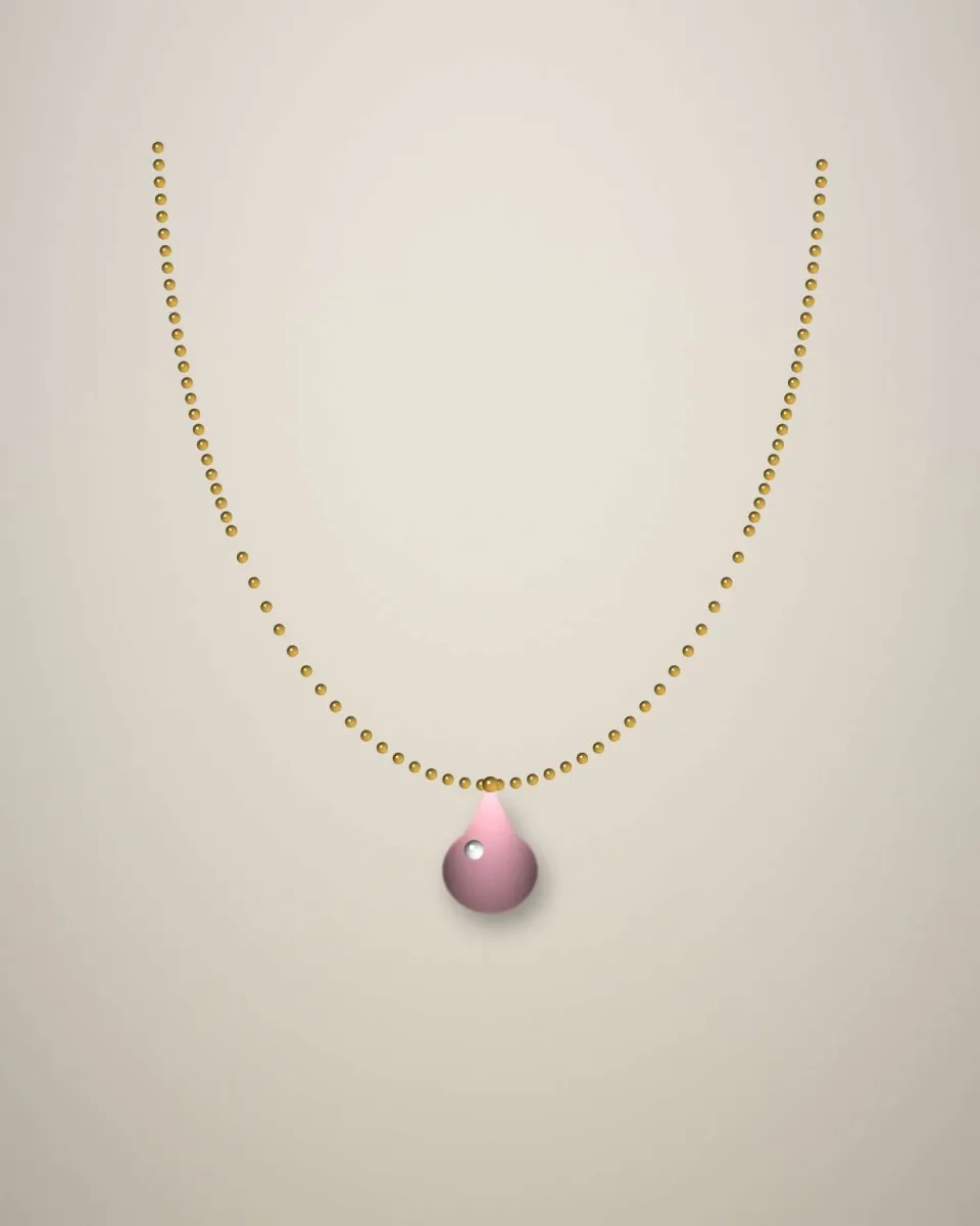Pendentif goutte en quartz rose sur chaîne en or jaune