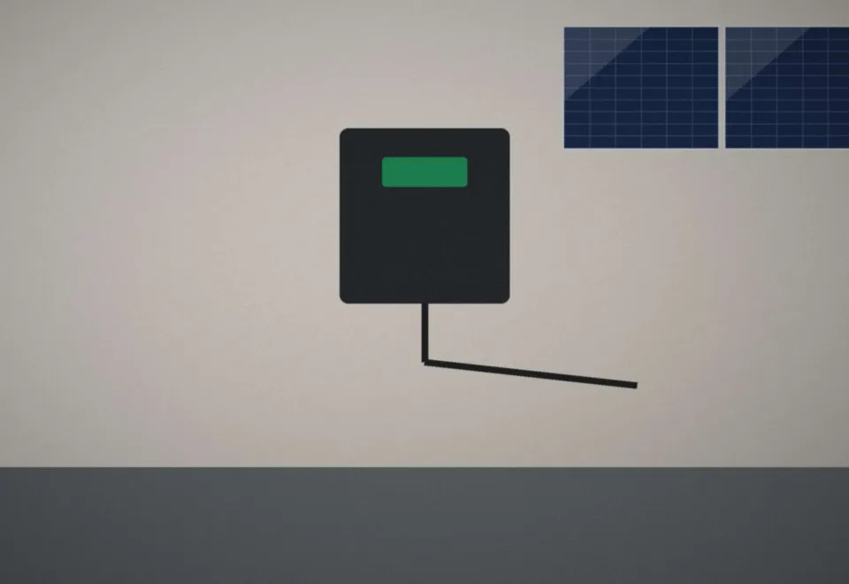 Borne de recharge installée dans un garage, reliée aux panneaux