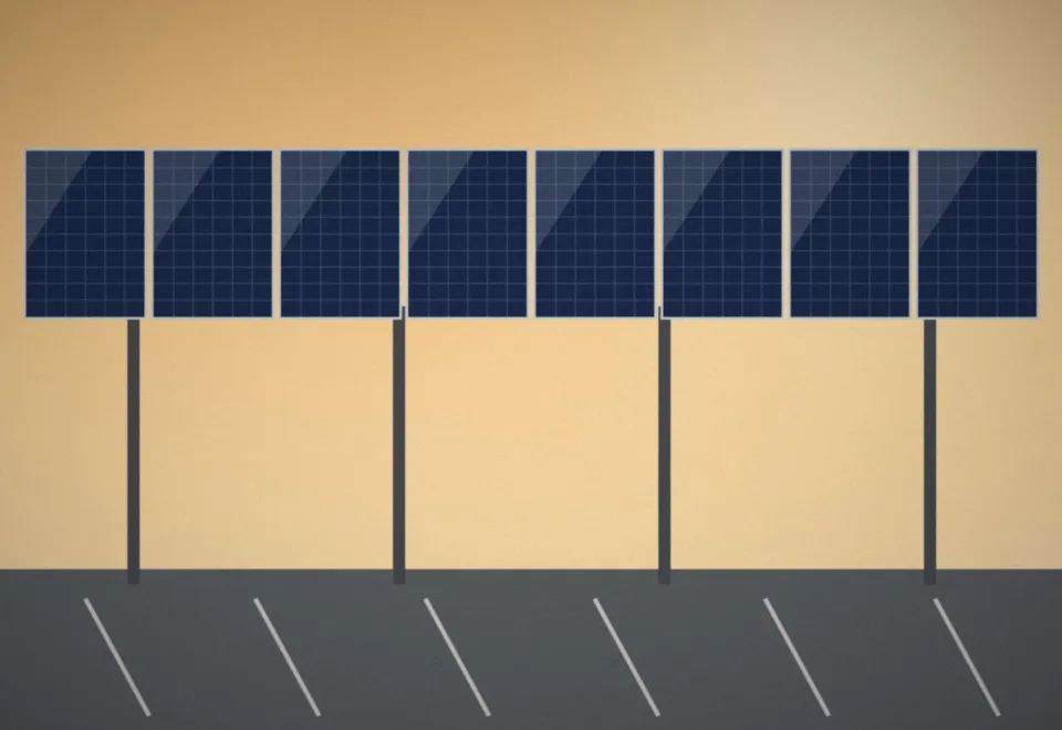Ombrière photovoltaïque au-dessus d'un parking de commerce