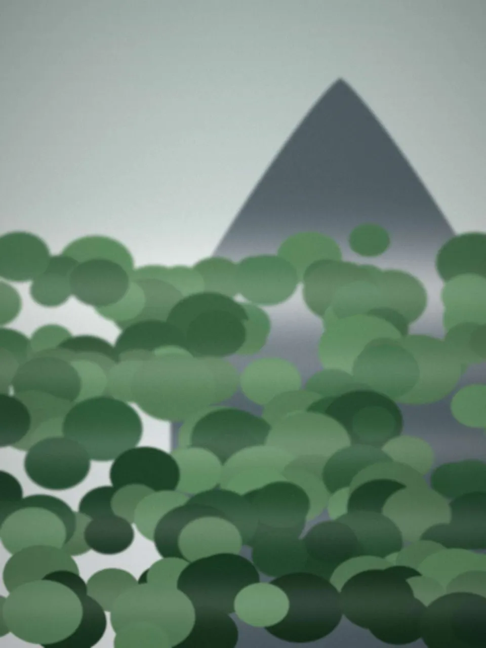 Forêt tropicale dense dans la brume avec un volcan au loin