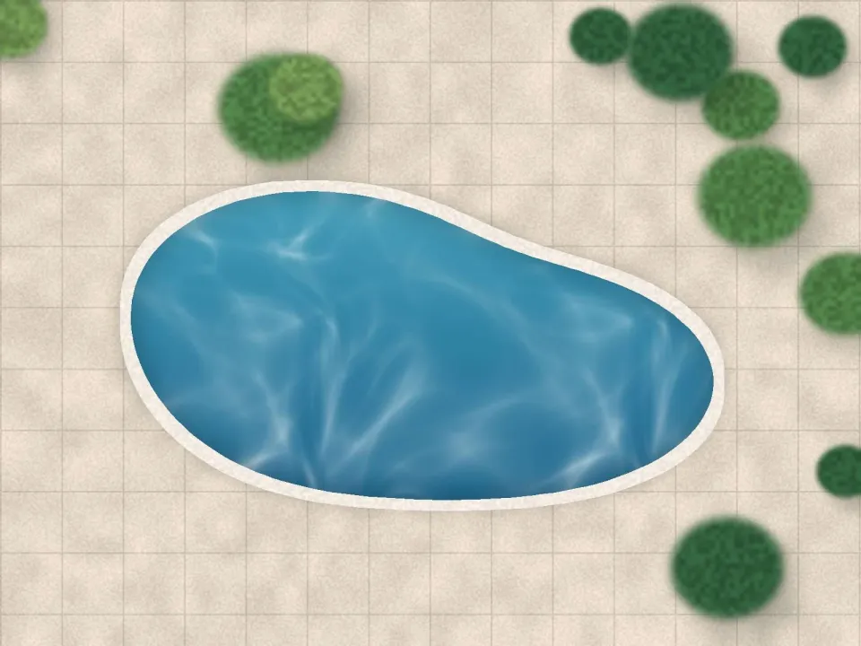 Bassin en forme libre et massifs verts