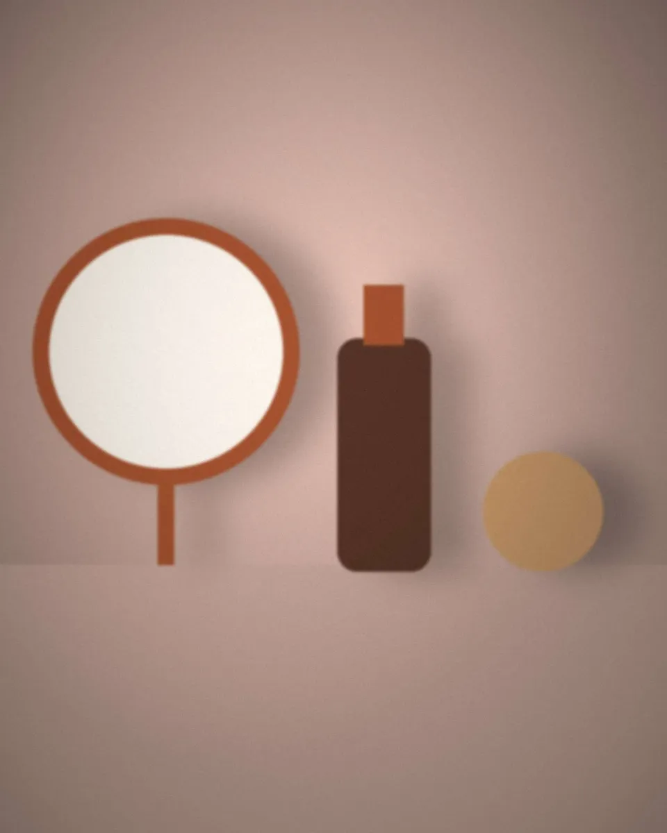 Miroir, brosse et flacons sur la console