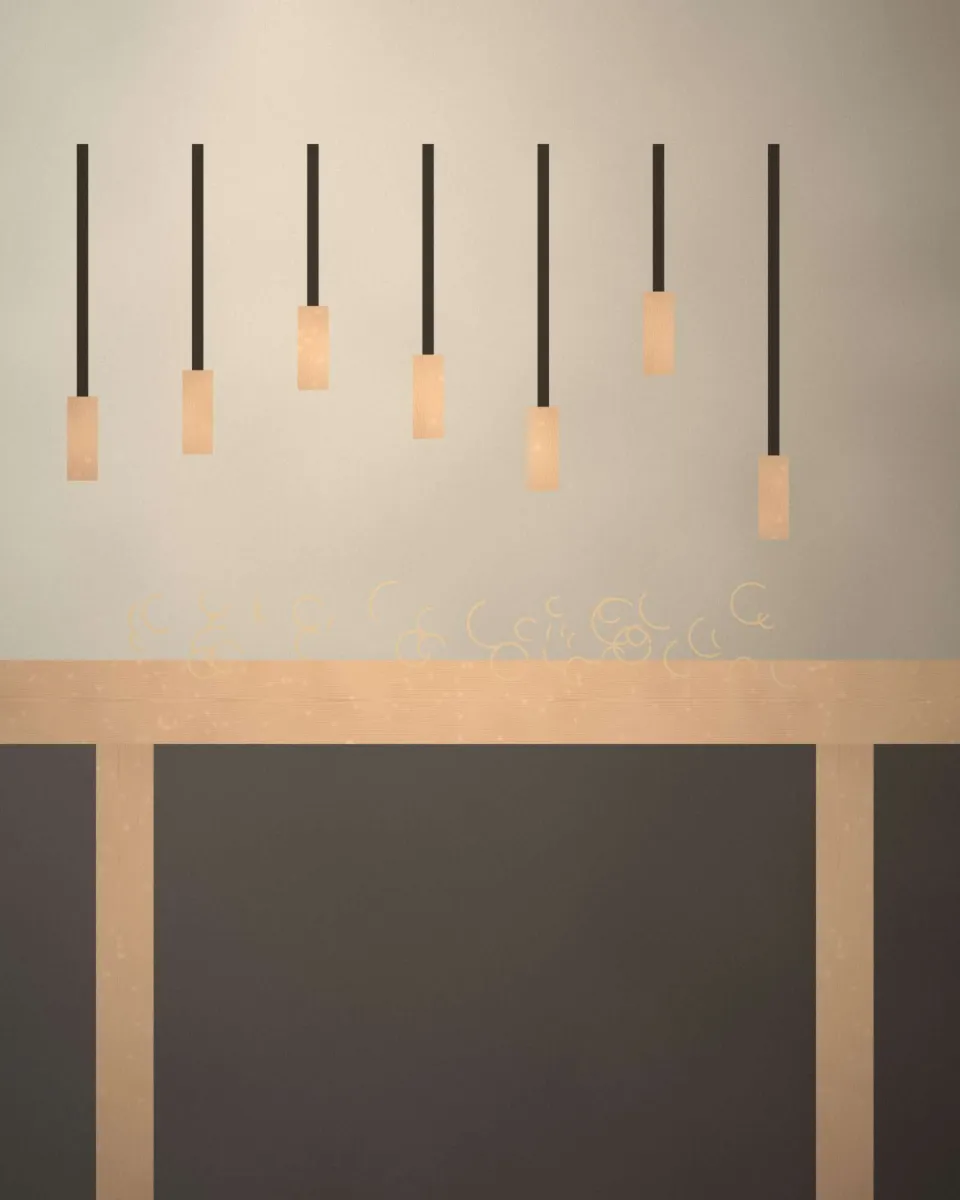 L'établi de l'atelier, outils rangés au mur