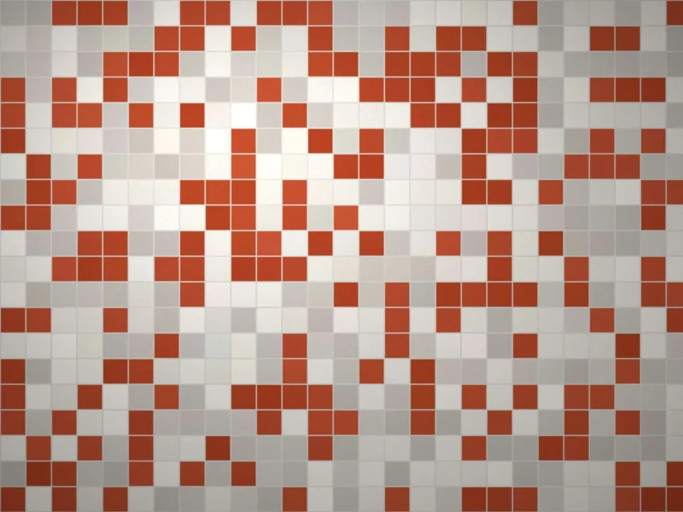 Mosaïque blanche et terracotta dans une salle d'eau