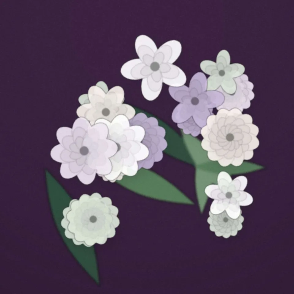 Coussin de deuil en fleurs blanches et mauves