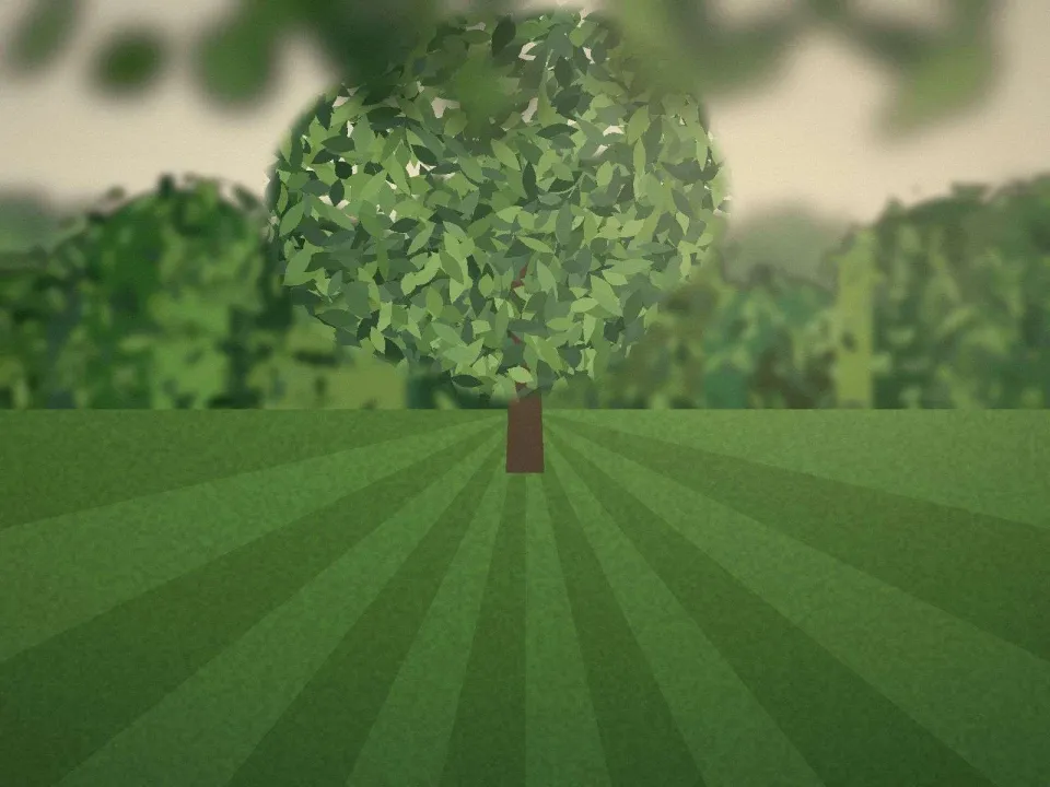 Grand arbre élagué au milieu d'une pelouse