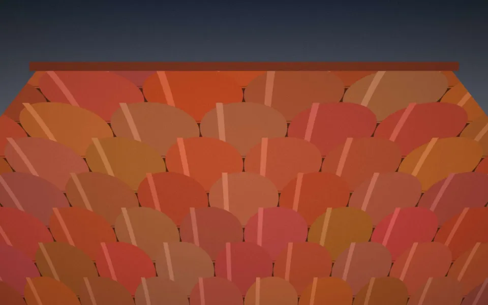 Toiture en tuiles terminée au coucher du soleil