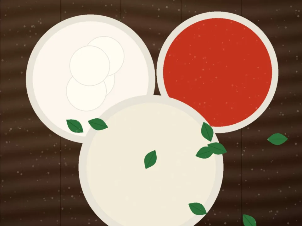 Bols de fior di latte, de sauce tomate et de farine