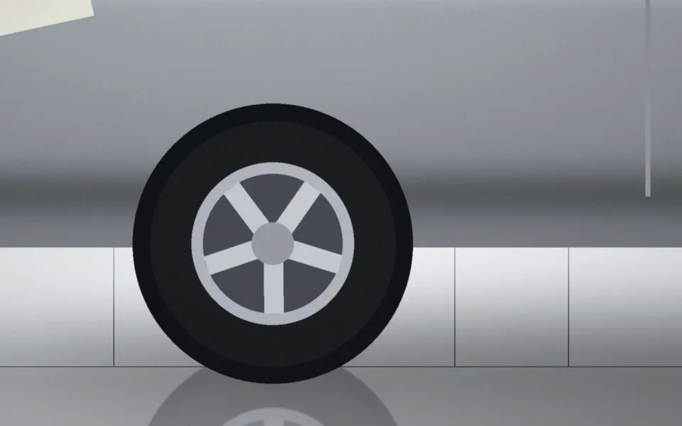 Détail de la jante et de la carrosserie de la Pernel