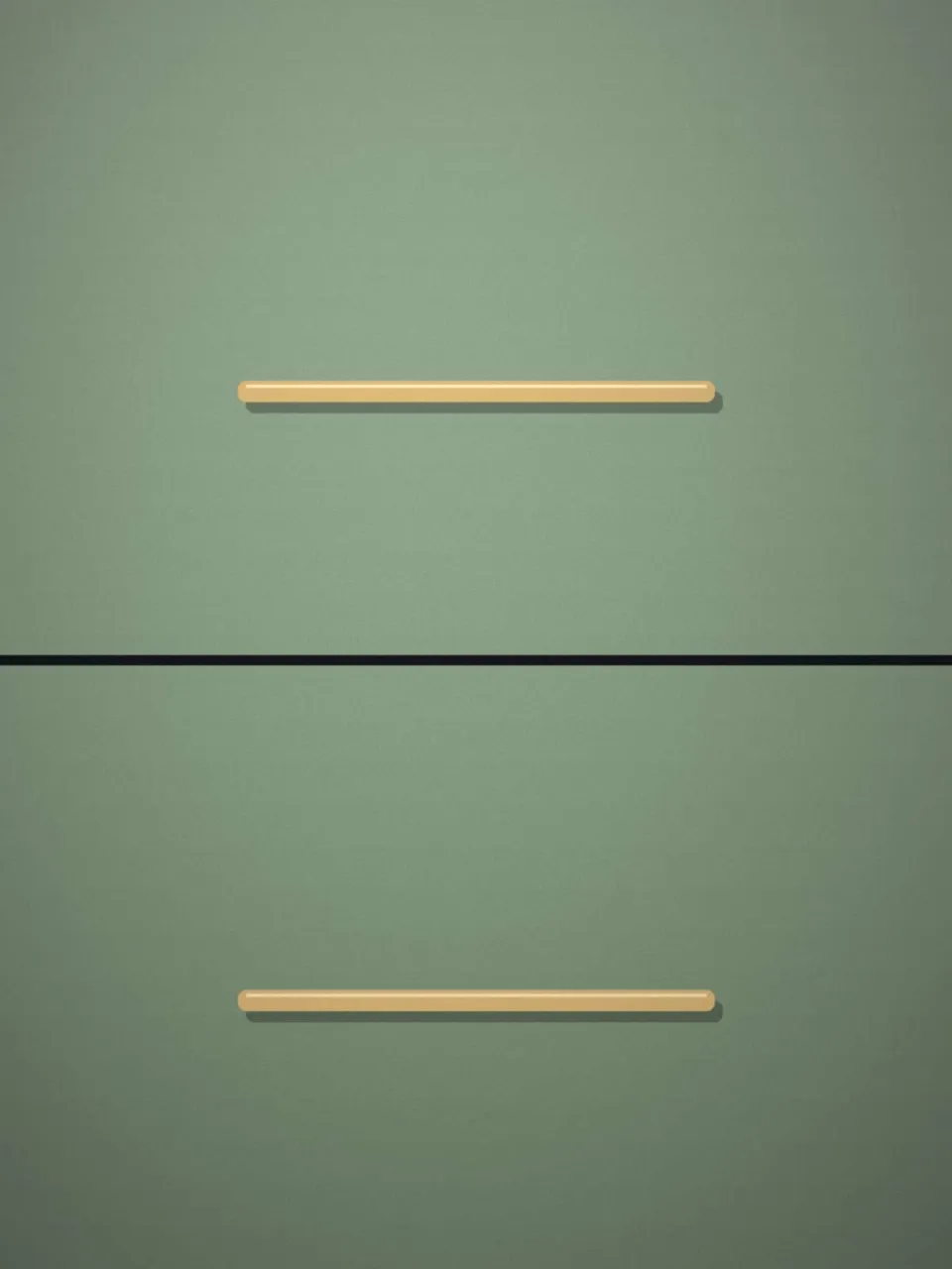 Façades vert sauge et poignées dorées