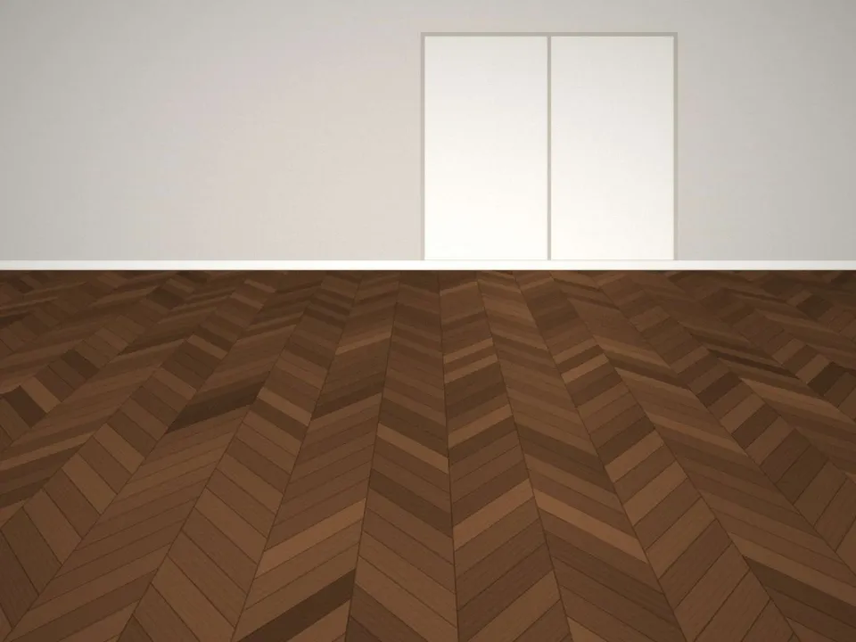 Parquet en noyer posé en bâton rompu dans une entrée