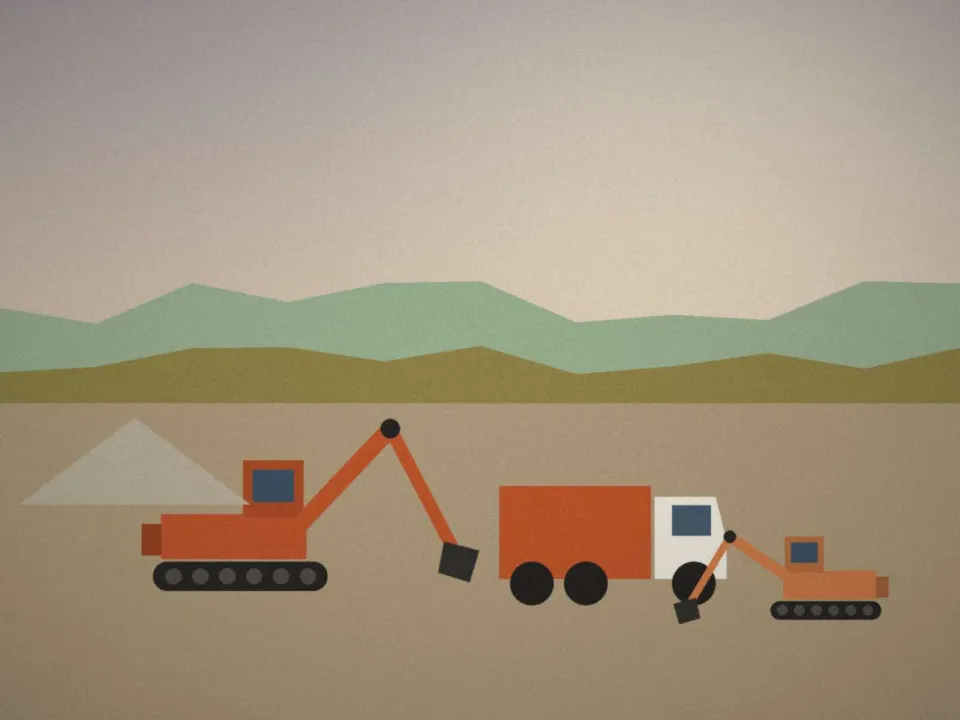 Pelles et camion-benne sur un chantier d'entreprise