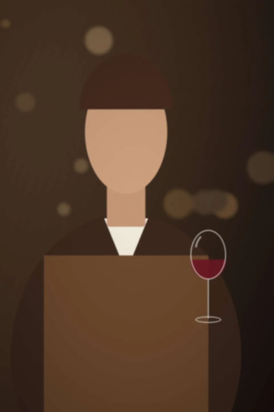 La caviste derrière le comptoir, un verre à la main