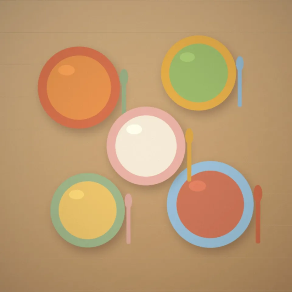 Bols et cuillères colorés prêts pour le repas